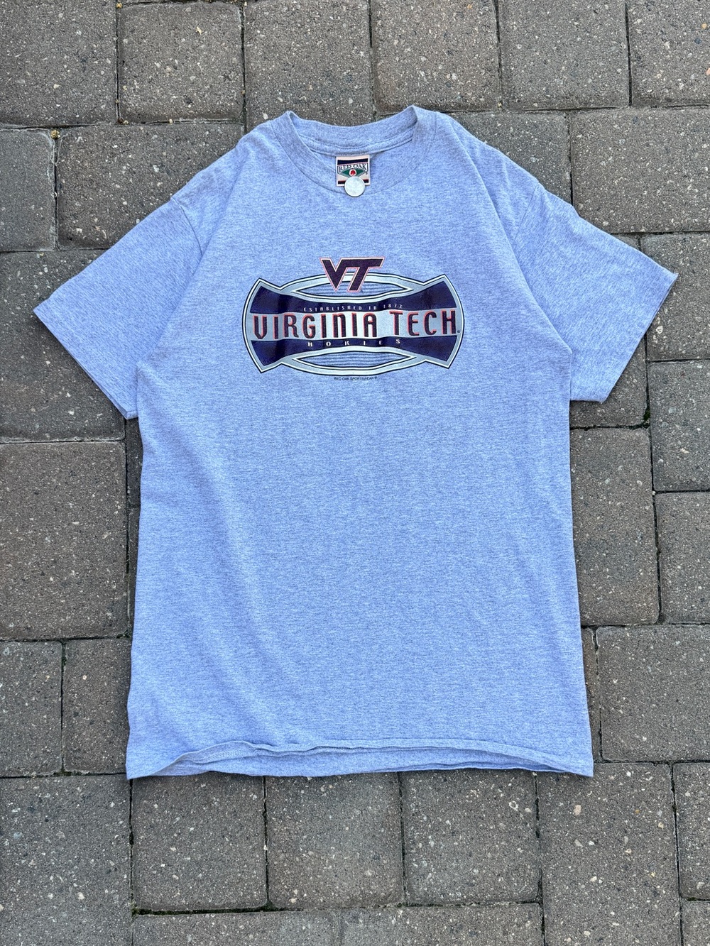 Virginia Tech Hokies Red Oak Sportswear Gray Graphic T-Shirt Size Large Retro 90